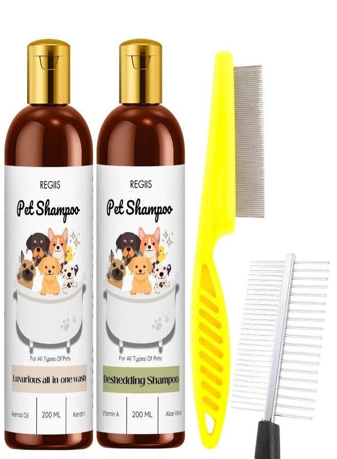 REGIIS Pet Shampoo Set, All-in-One Wash and Deshedding Formula, 200 ml Each with Grooming Brush(Pack of 4) - Image 1